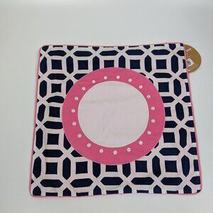 Pottery Barn Teen Pink Navy BLANK Monogram Pillow Cover 18"
